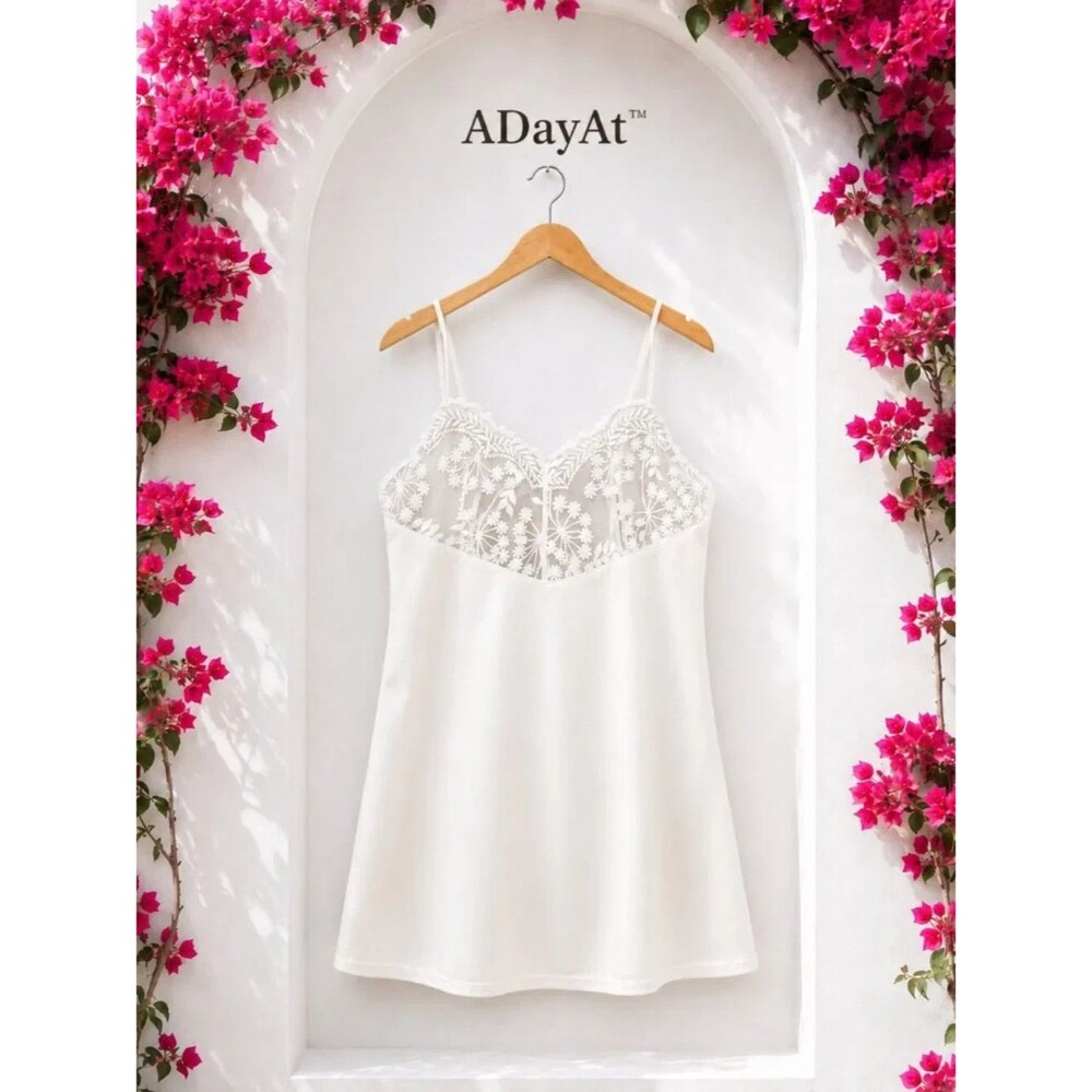 Kat The Label Ivory Floral Embroidered Lace Slip Dress Small S Lingerie Chemise